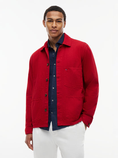 Washed Flag Embroidery Denim Chore Jacket