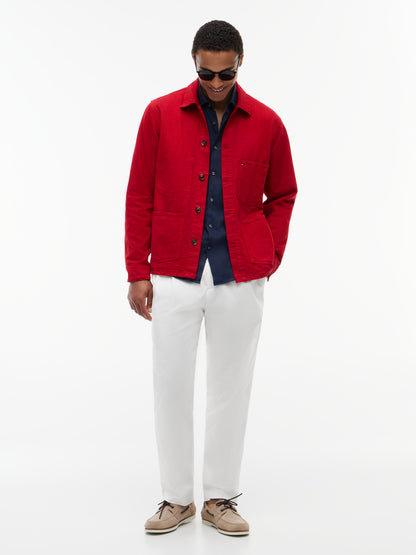 Washed Flag Embroidery Denim Chore Jacket
