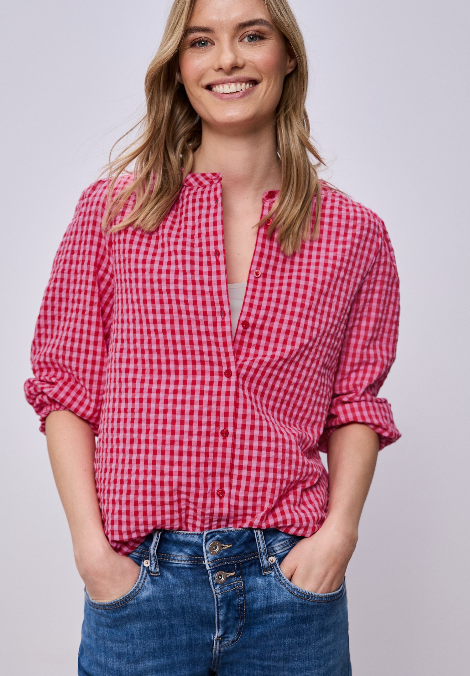 Bluse mit Rundhals und Karomuster