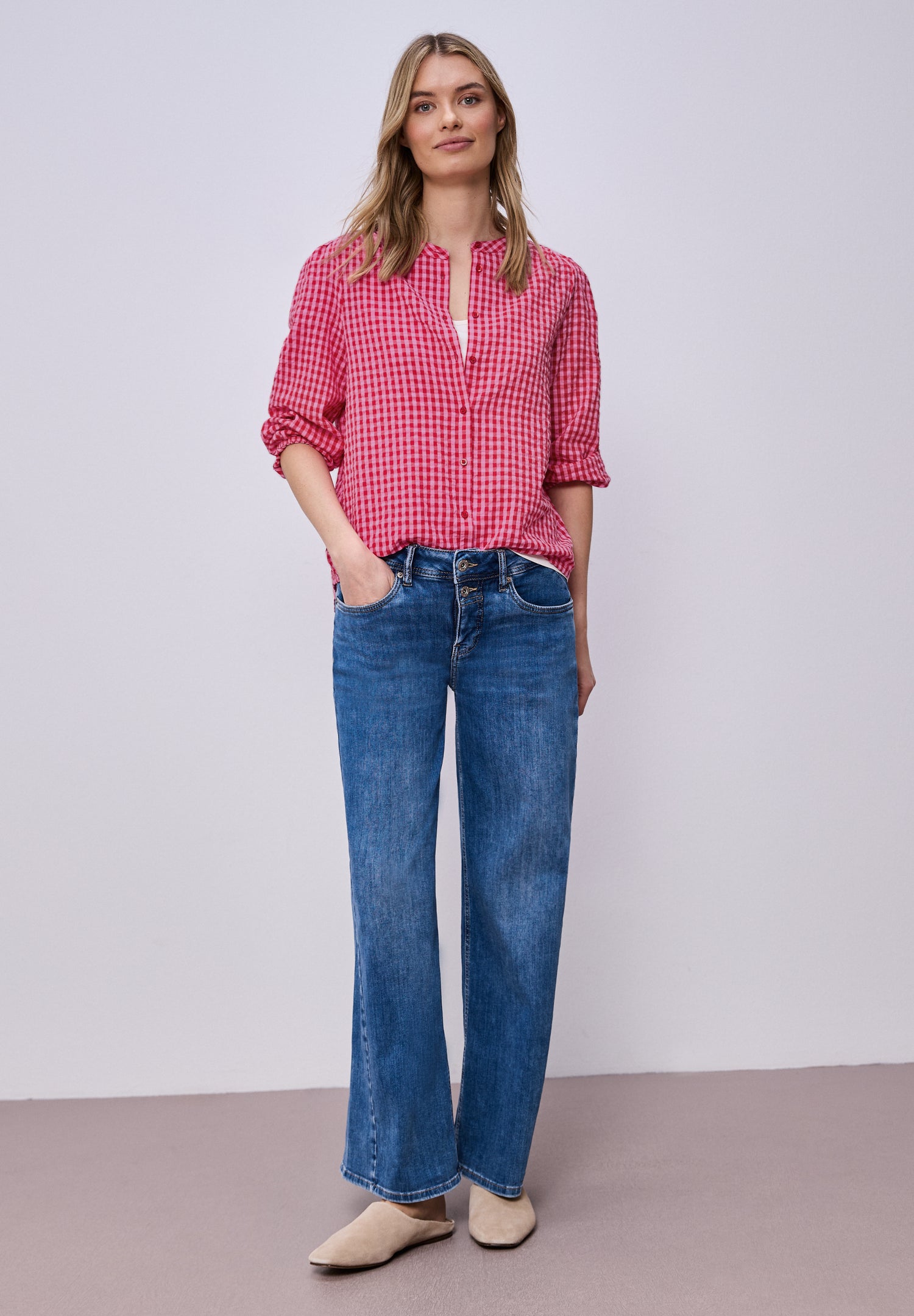 Bluse mit Rundhals und Karomuster