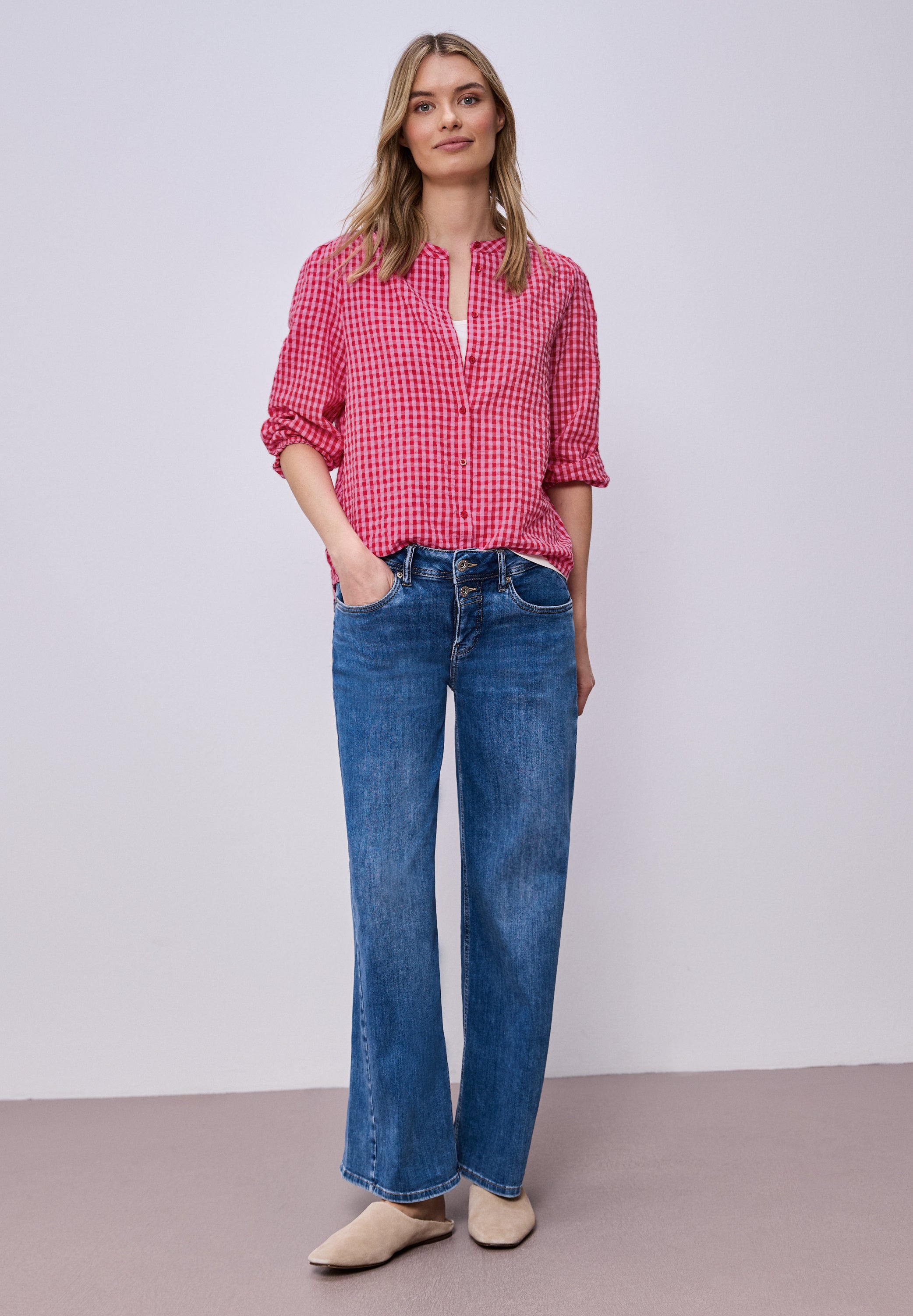 Bluse mit Rundhals und Karomuster