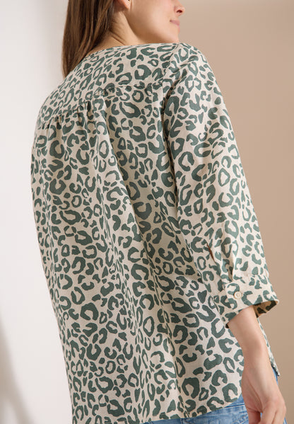 Bluse mit Leo-Muster aus Leinenmix
