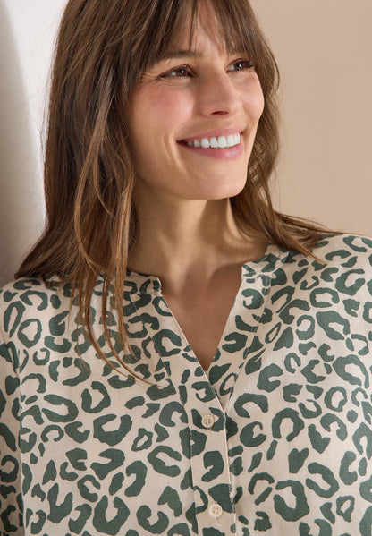 Bluse mit Leo-Muster aus Leinenmix