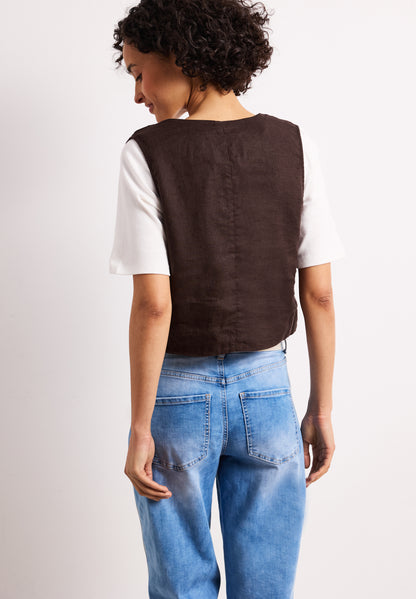 Weste mit V-Neck und Knöpfen aus Leinen