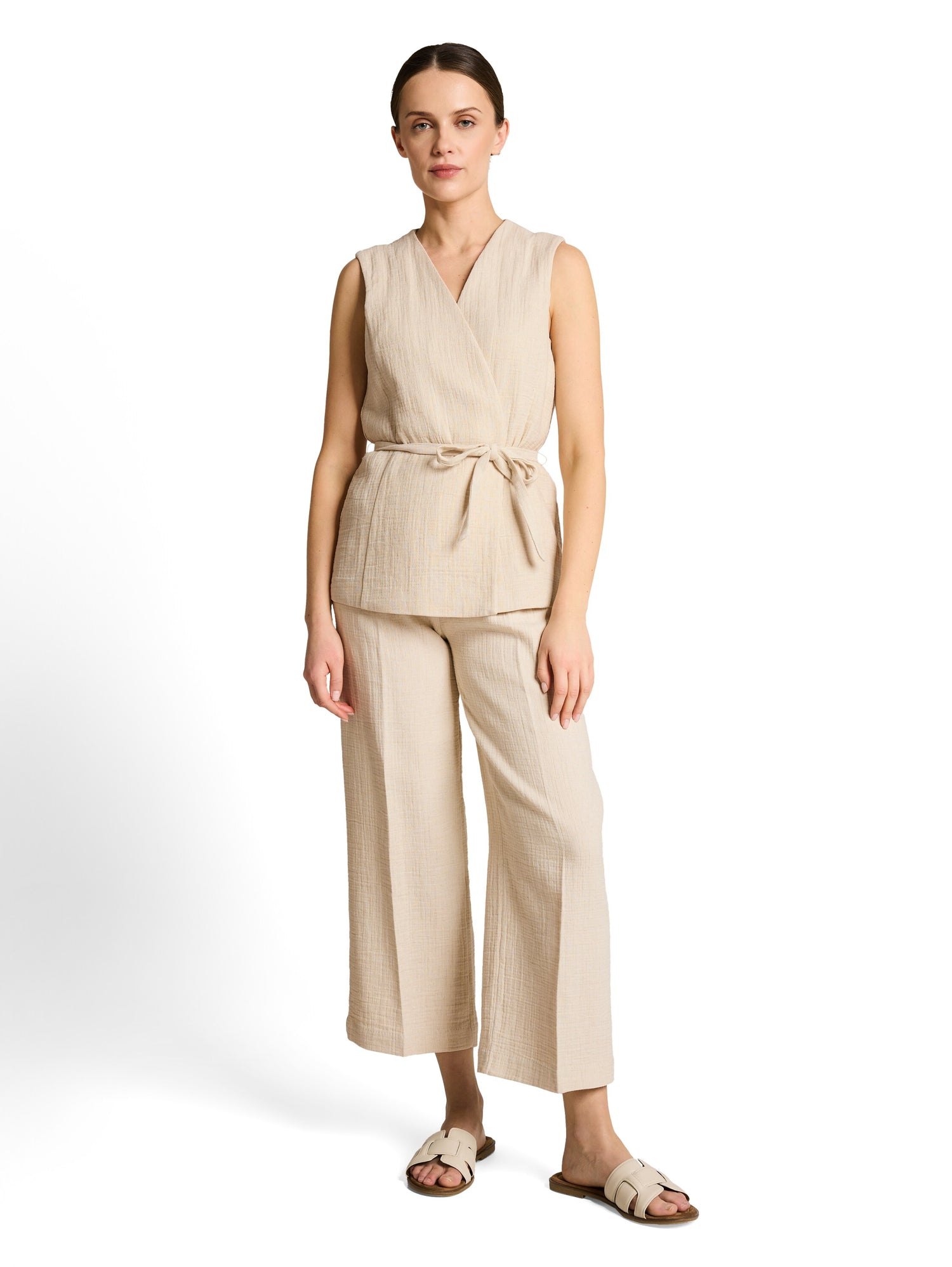 Crinkle Blazer-Weste mit Leinenanteil