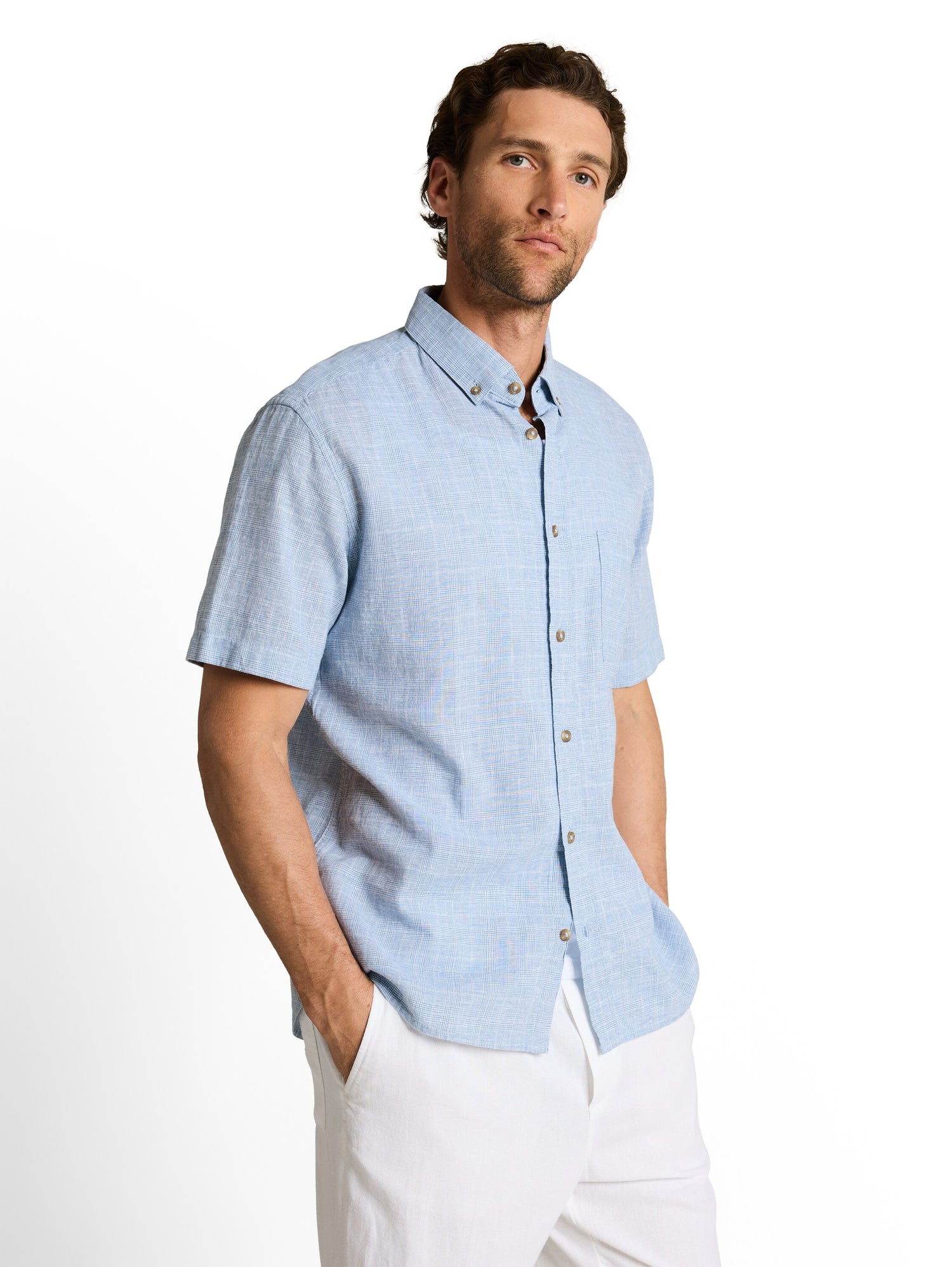 Regular Fit Kurzarmhemd mit Leinenanteil