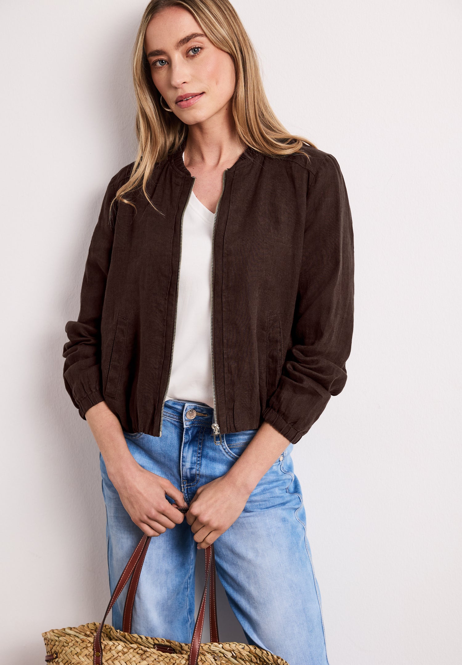 Blouson mit gerafftem Saum und Zipper