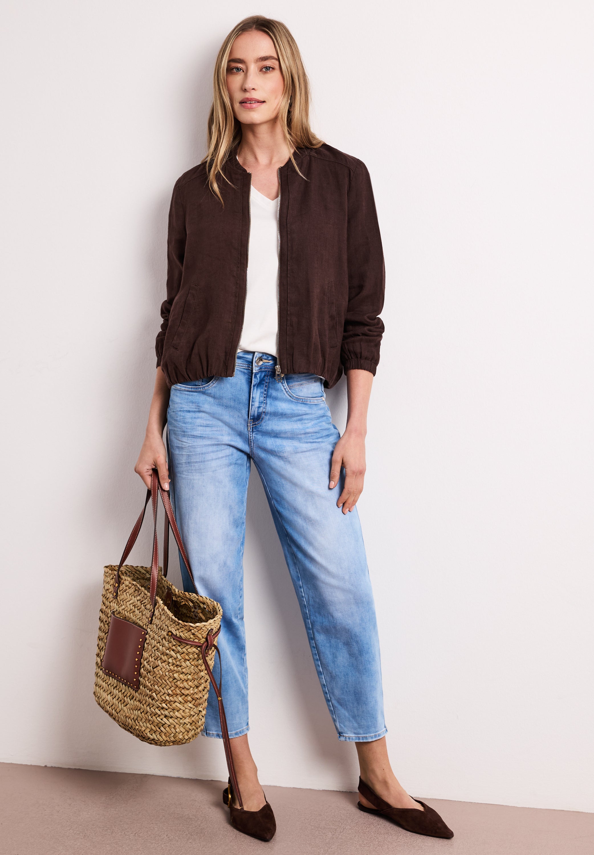 Blouson mit gerafftem Saum und Zipper