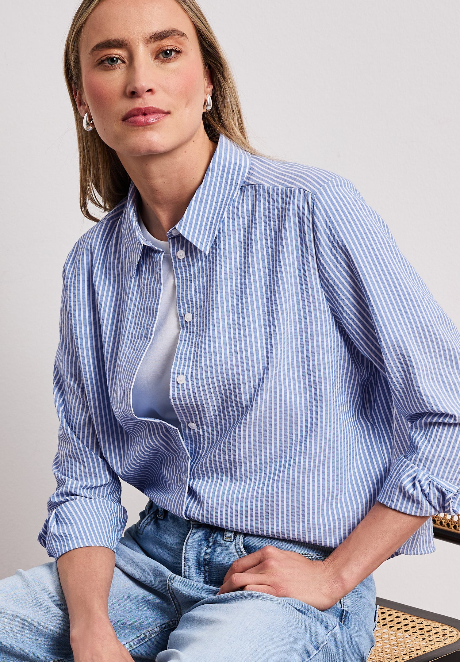 Langarm Bluse aus Seersuckerqualität