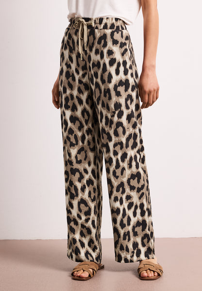 High Waist Wide Leg Hose mit Leo-Print