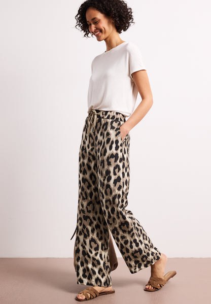 High Waist Wide Leg Hose mit Leo-Print