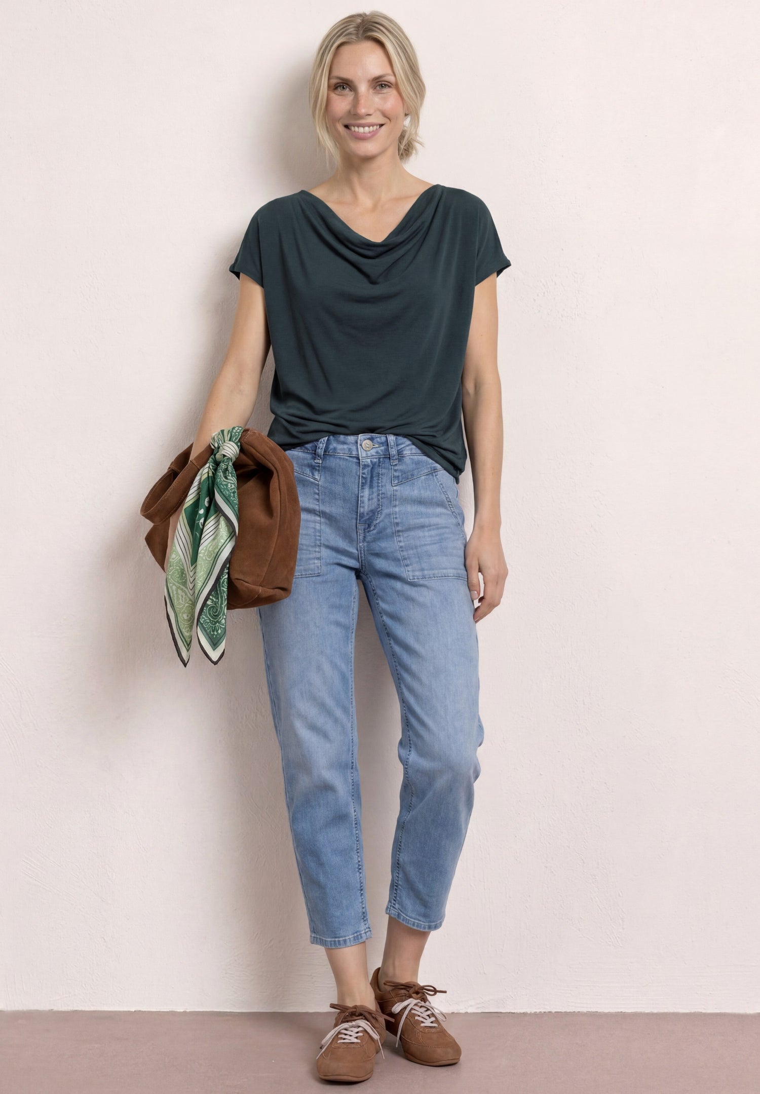 Dropped Shoulder Shirt mit Wasserfall-Front