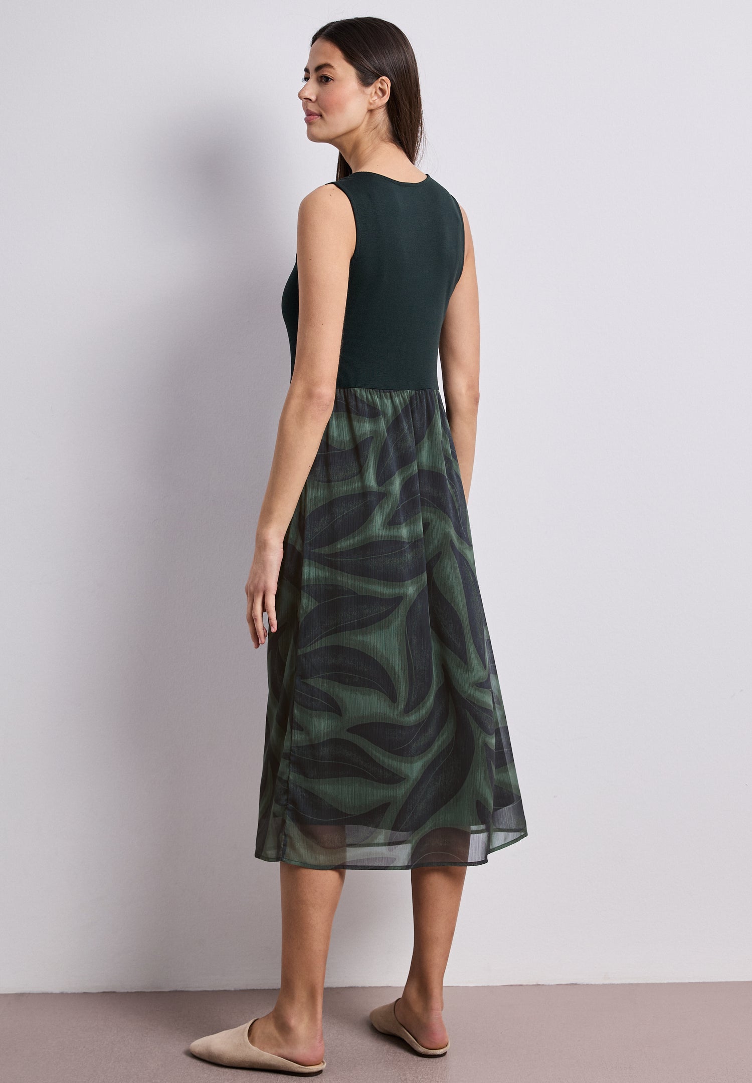 Midi-Kleid mit Strukturmix und Print
