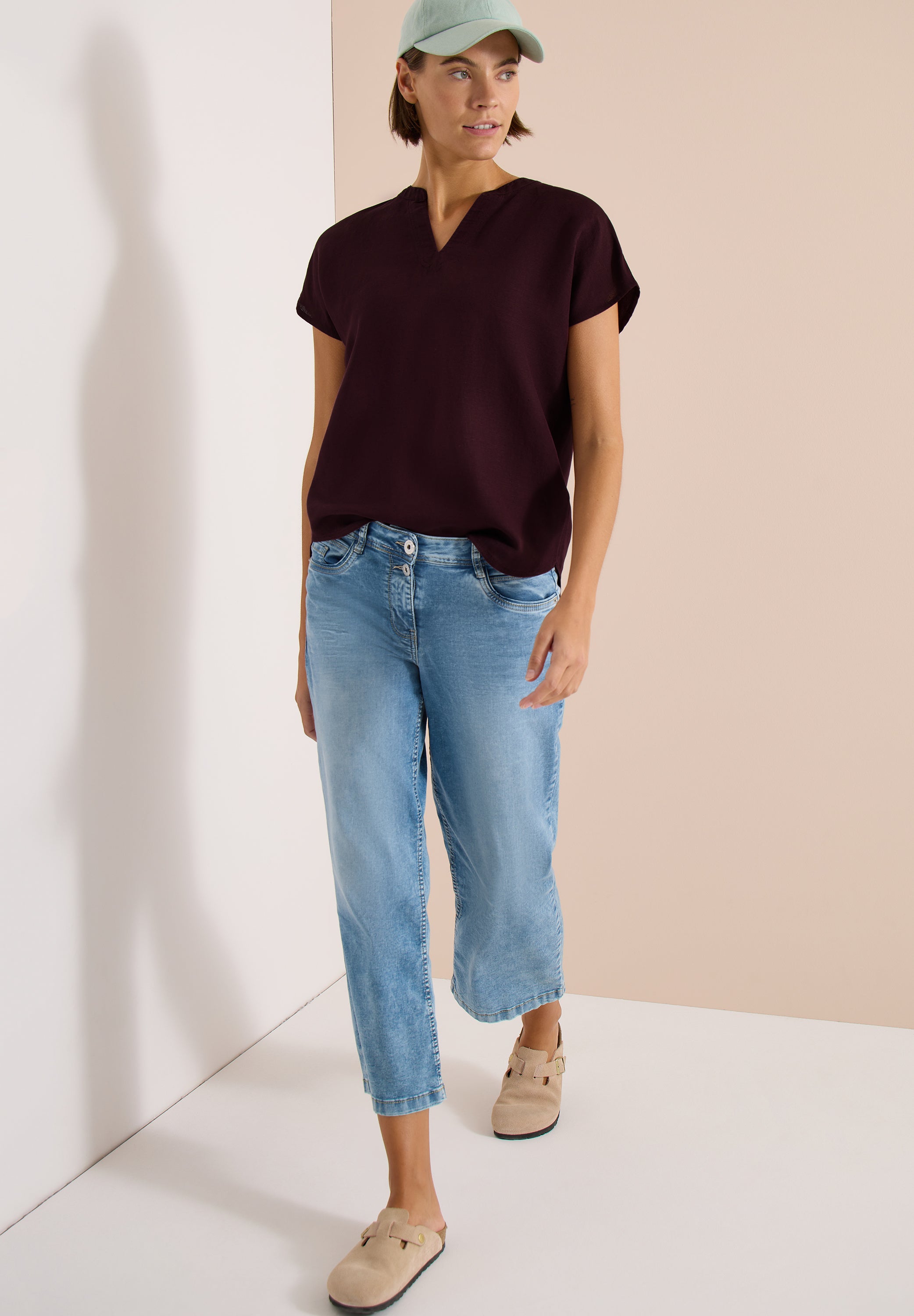 Dropped Shoulder Bluse aus Leinenmix