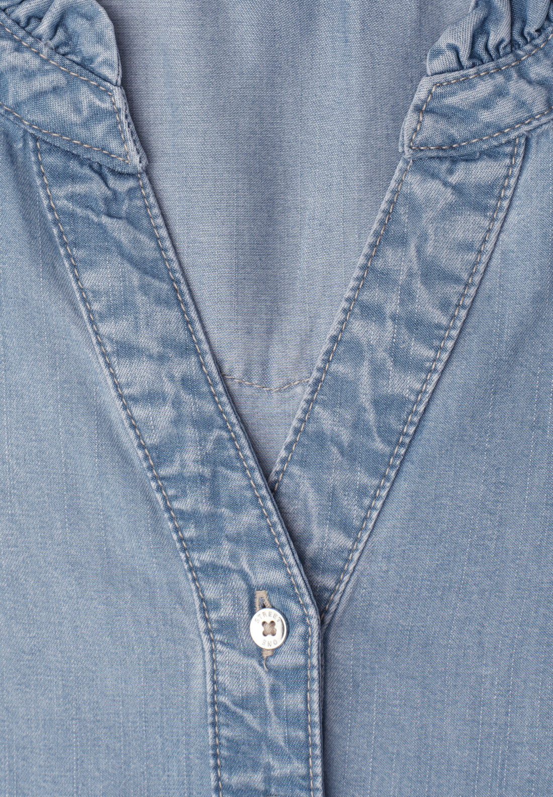 Knielanges Kleid mit Rüschen im Denim-Look