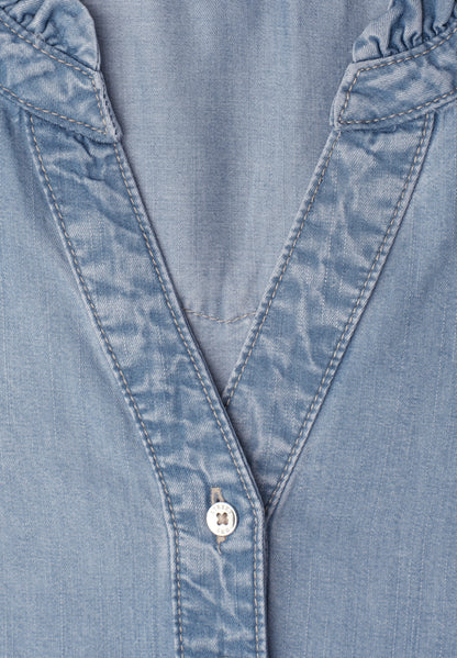 Knielanges Kleid mit Rüschen im Denim-Look