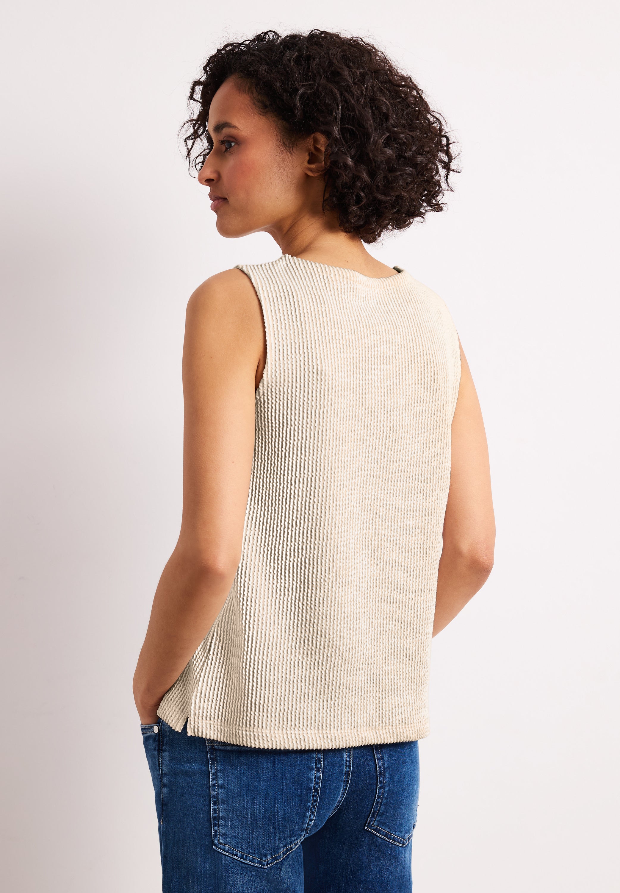 Top mit Rundhals und Strukturstreifen