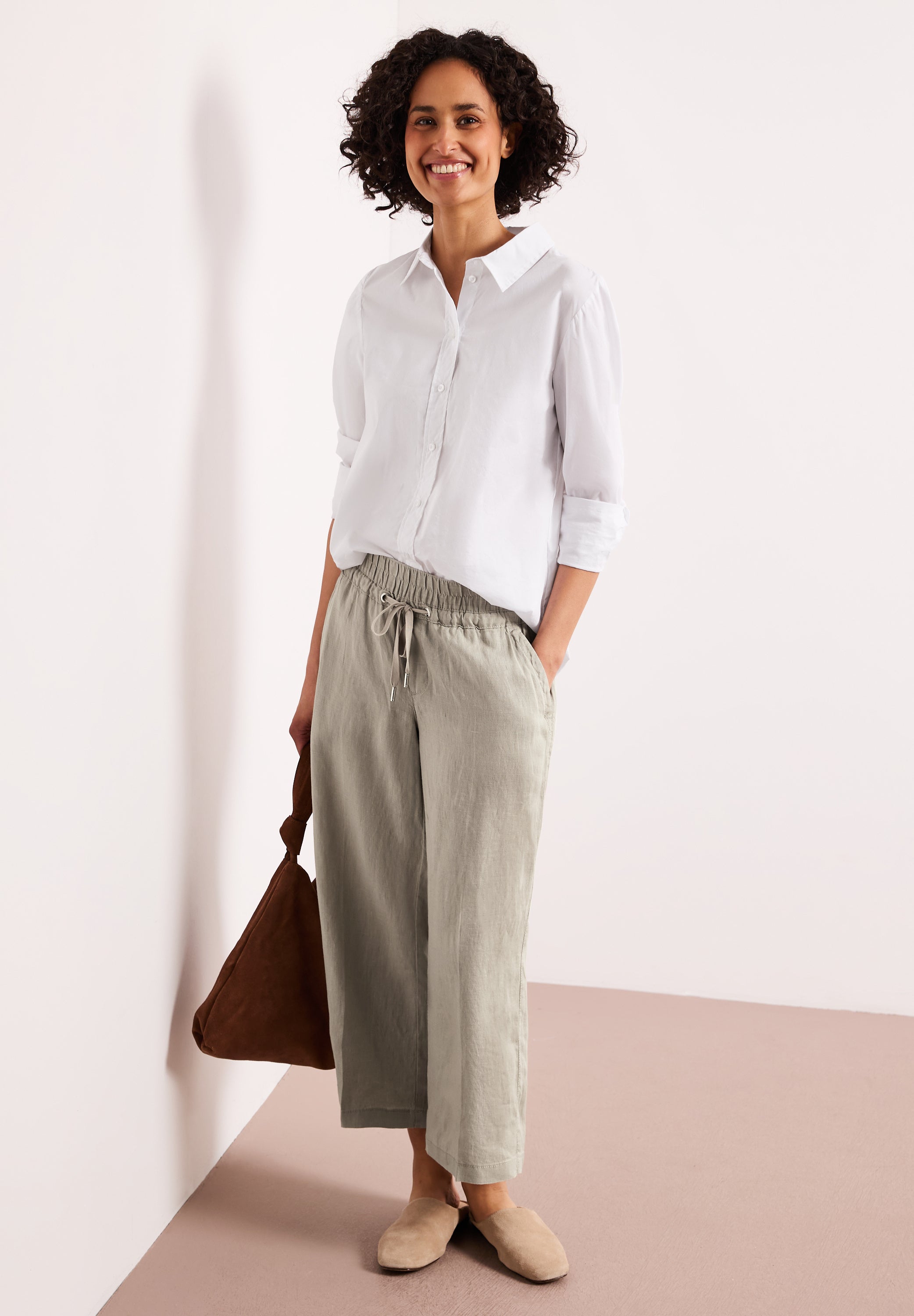 Wide Leg Hose im Loose Fit aus Leinen