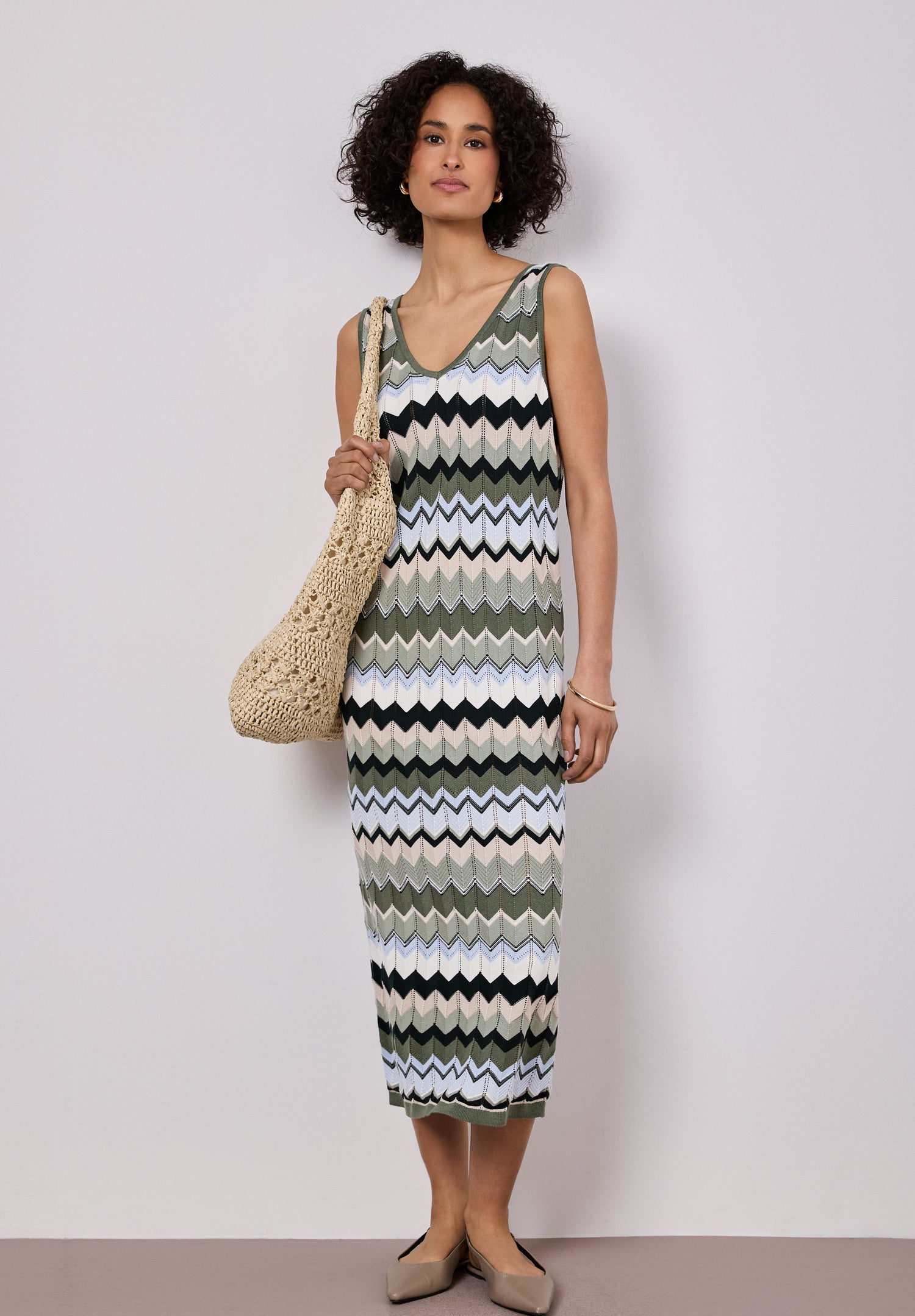 Midi-Kleid mit Zick-Zack-Muster