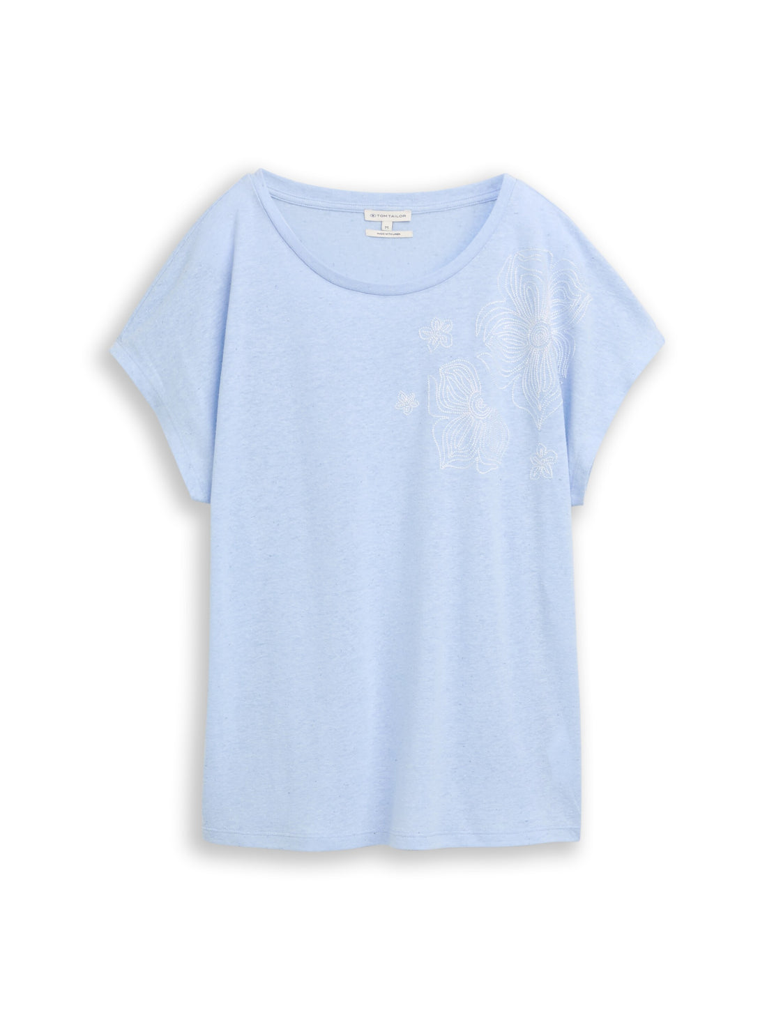 T-Shirt mit Stickerei und Leinenanteil