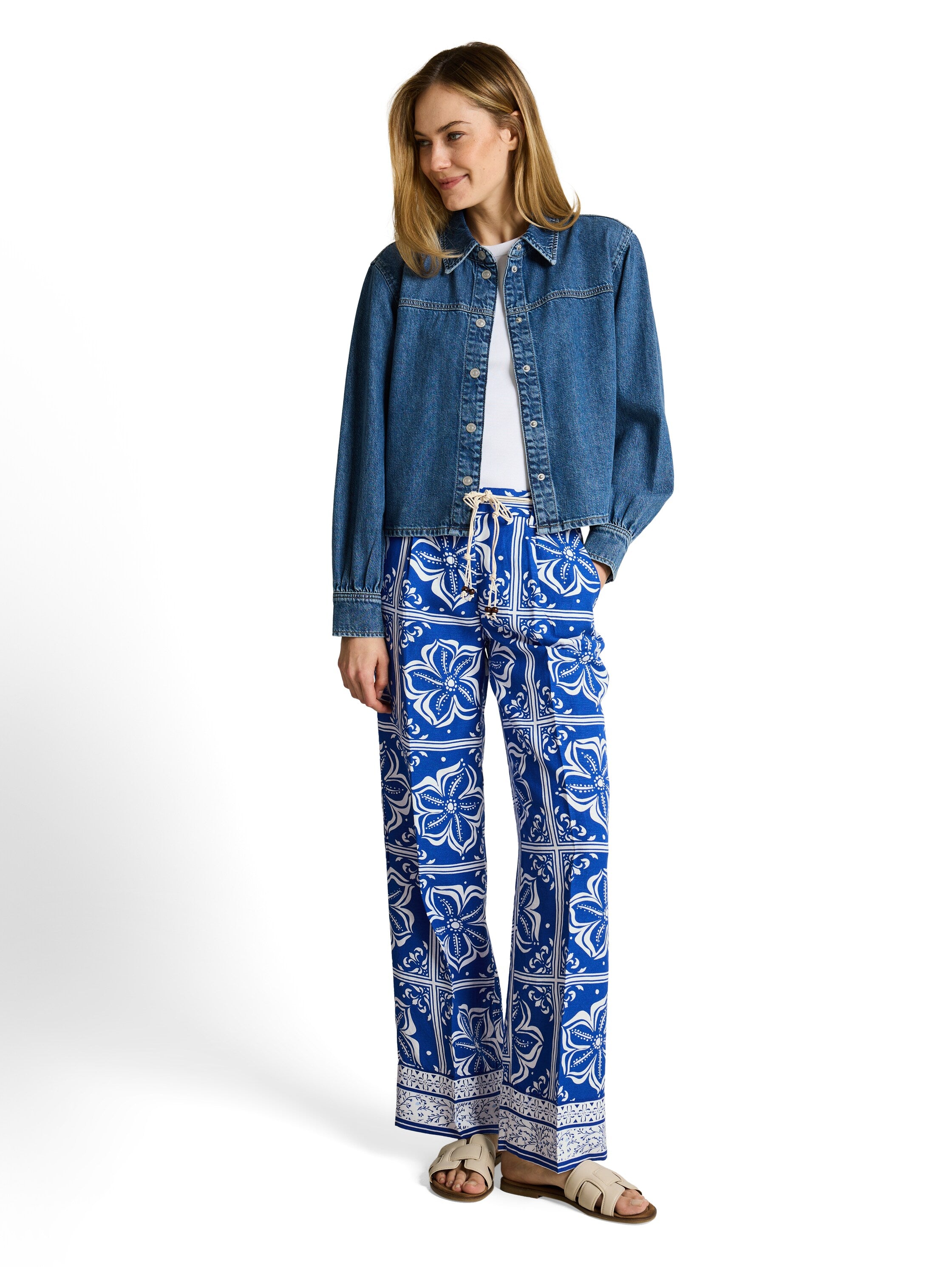 Wide Leg Hose mit Leinenanteil