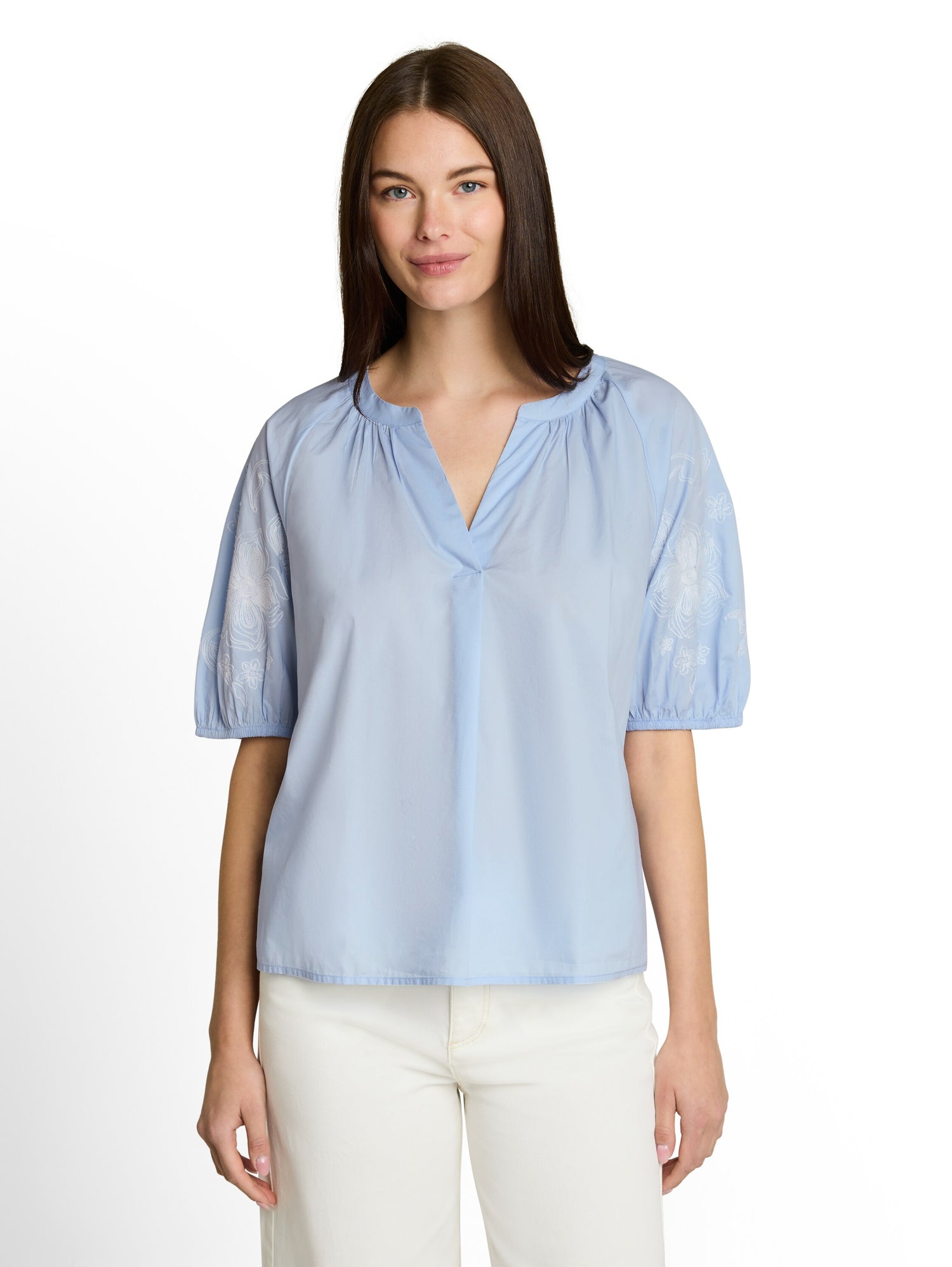 Popeline Bluse mit Stickerei