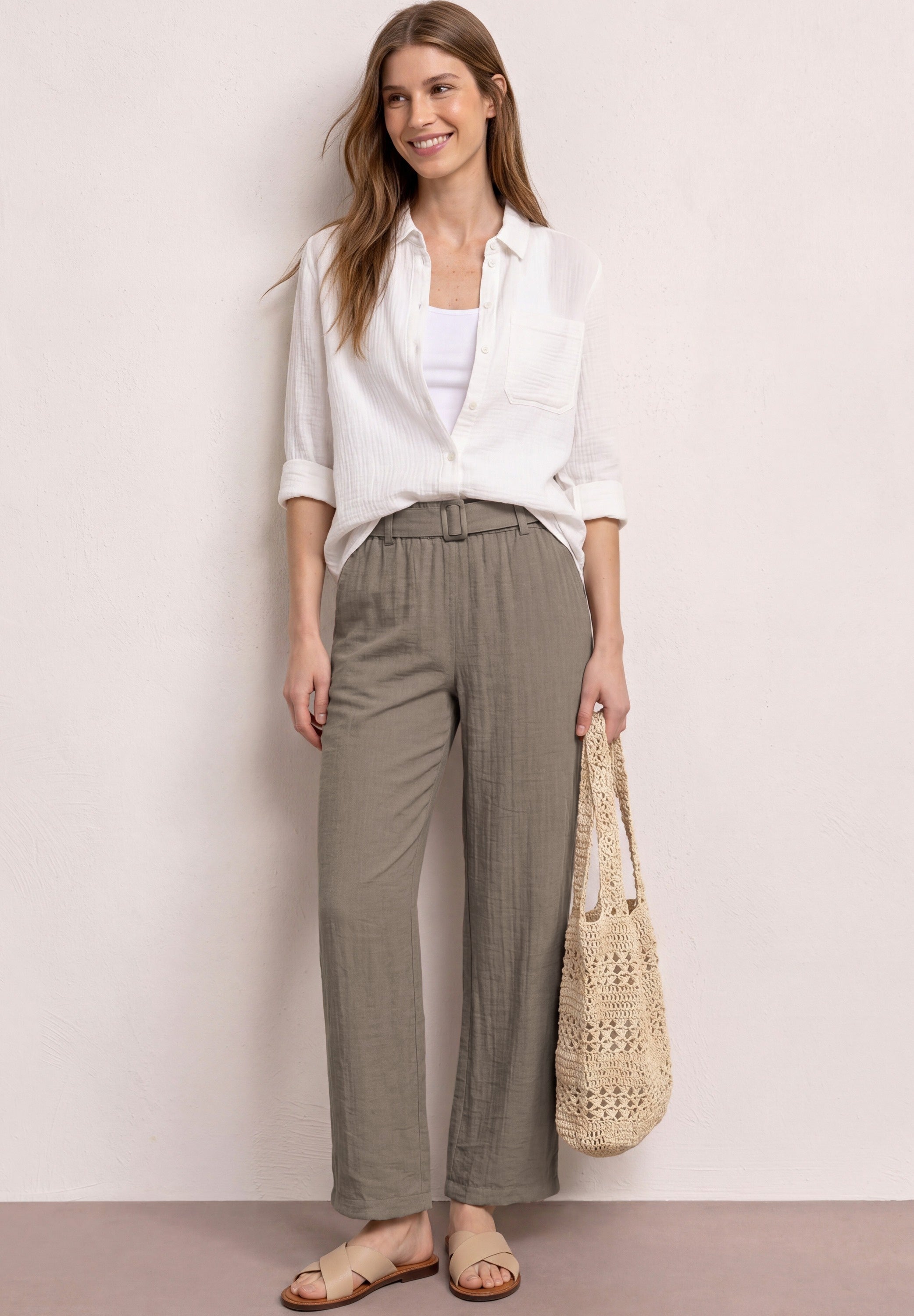 Wide Leg Hose mit Gürtel im Casual Fit