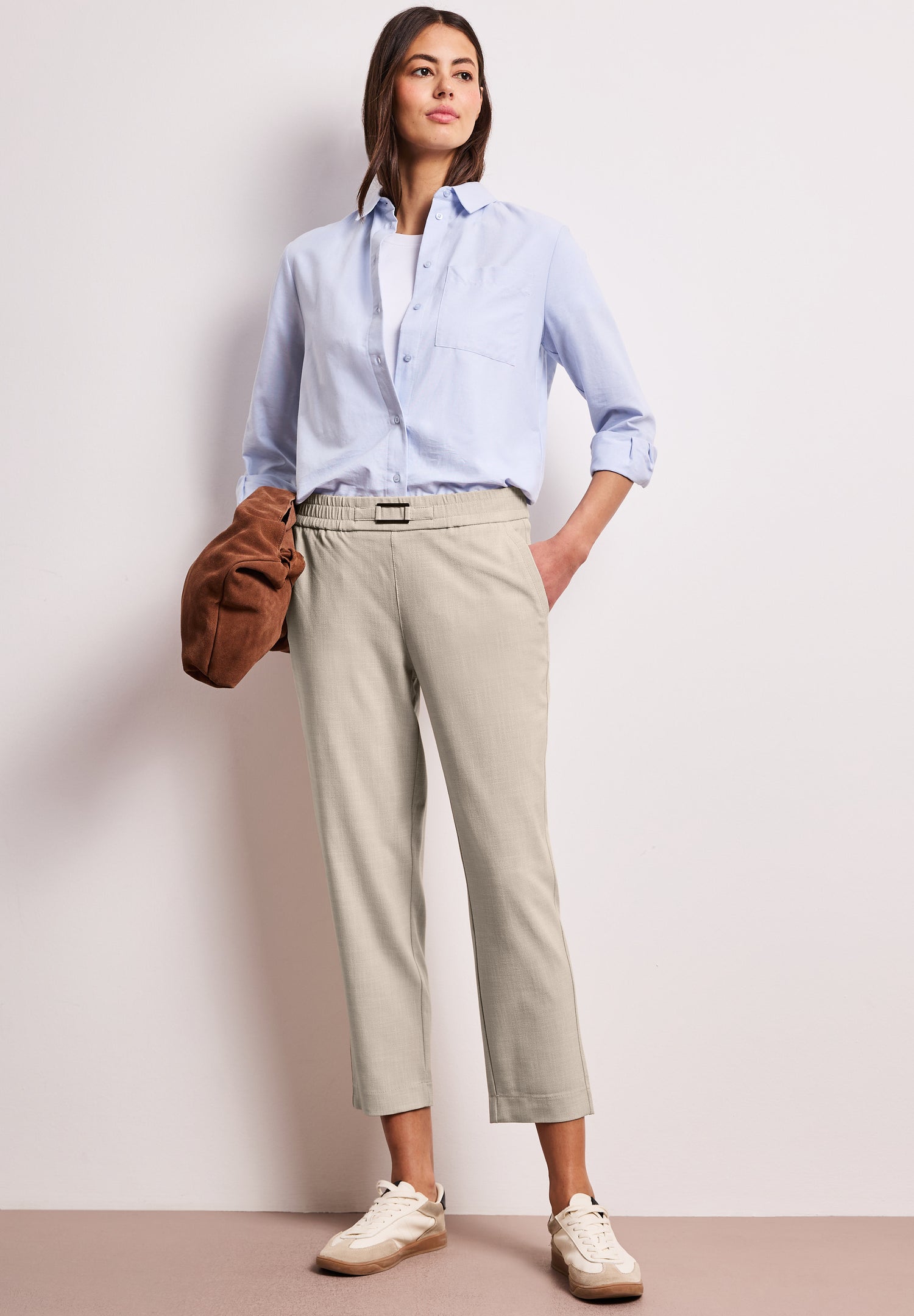 Mid Waist Slim Leg Hose mit Schnalle