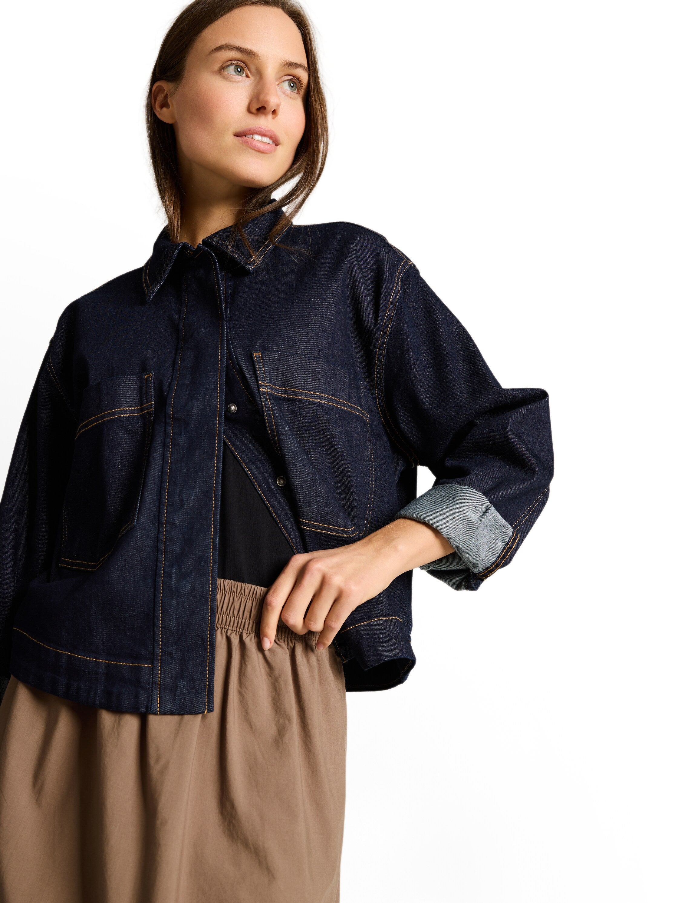 High Waist Midi-Rock mit Taschen