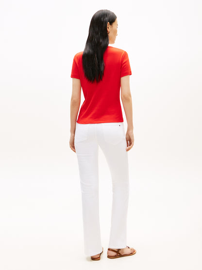 Gold-Tone Button Slim Boat Neck T-Shirt