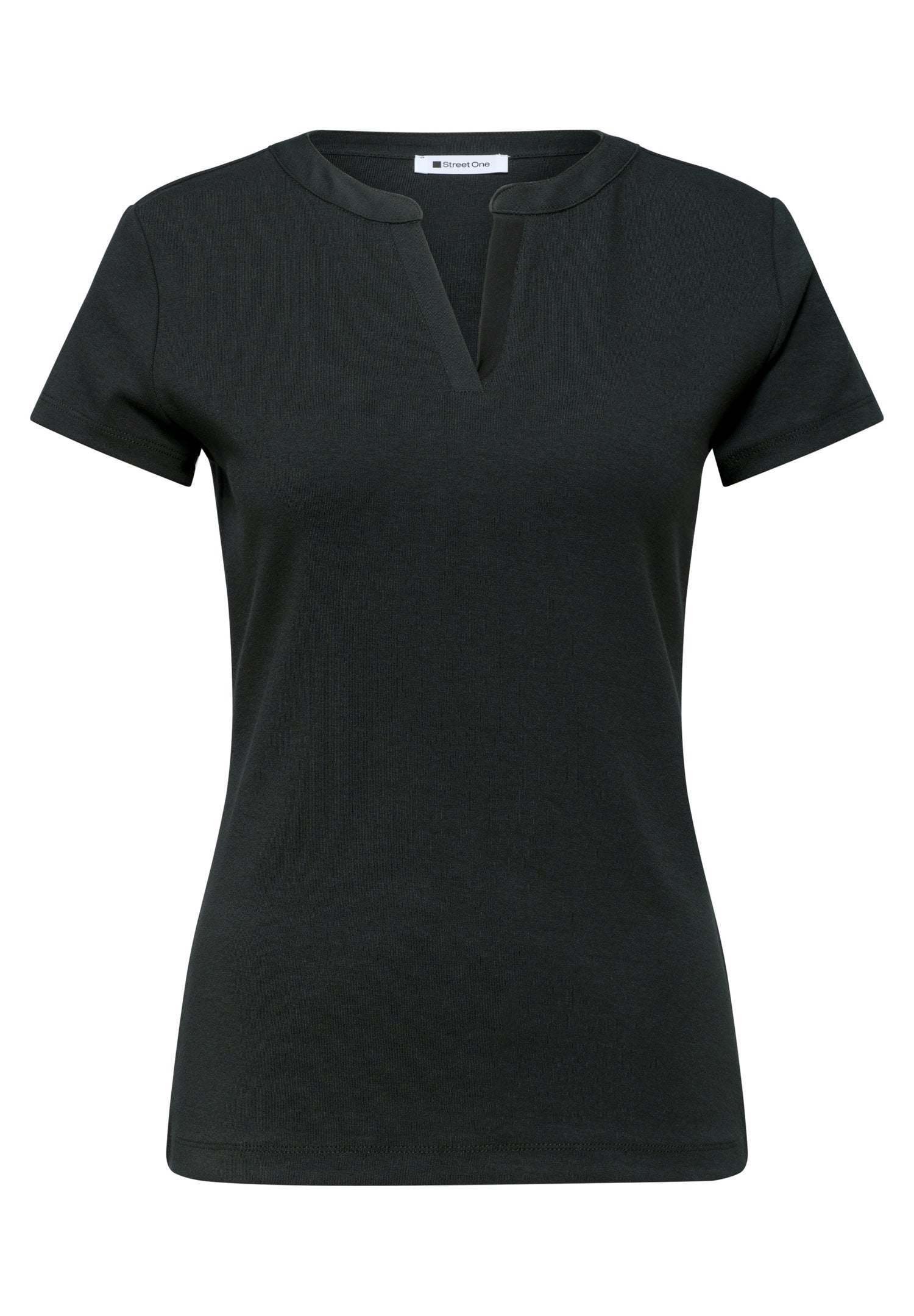 T-Shirt mit Split Neck und Satindetails