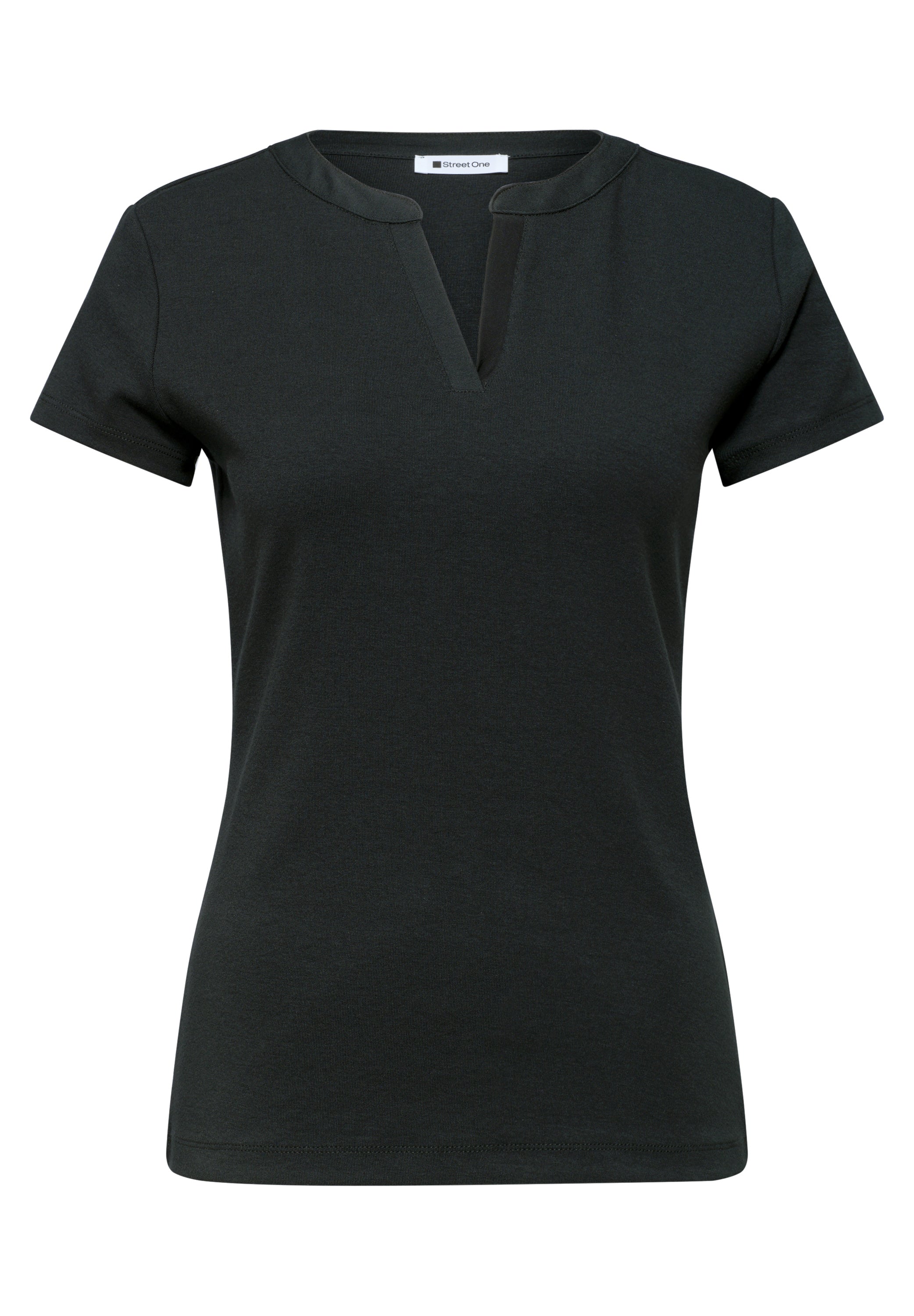 T-Shirt mit Split Neck und Satindetails