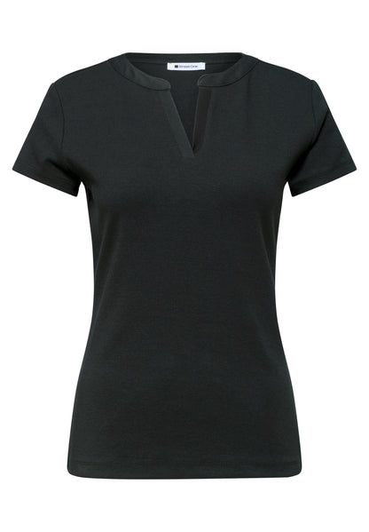 T-Shirt mit Split Neck und Satindetails
