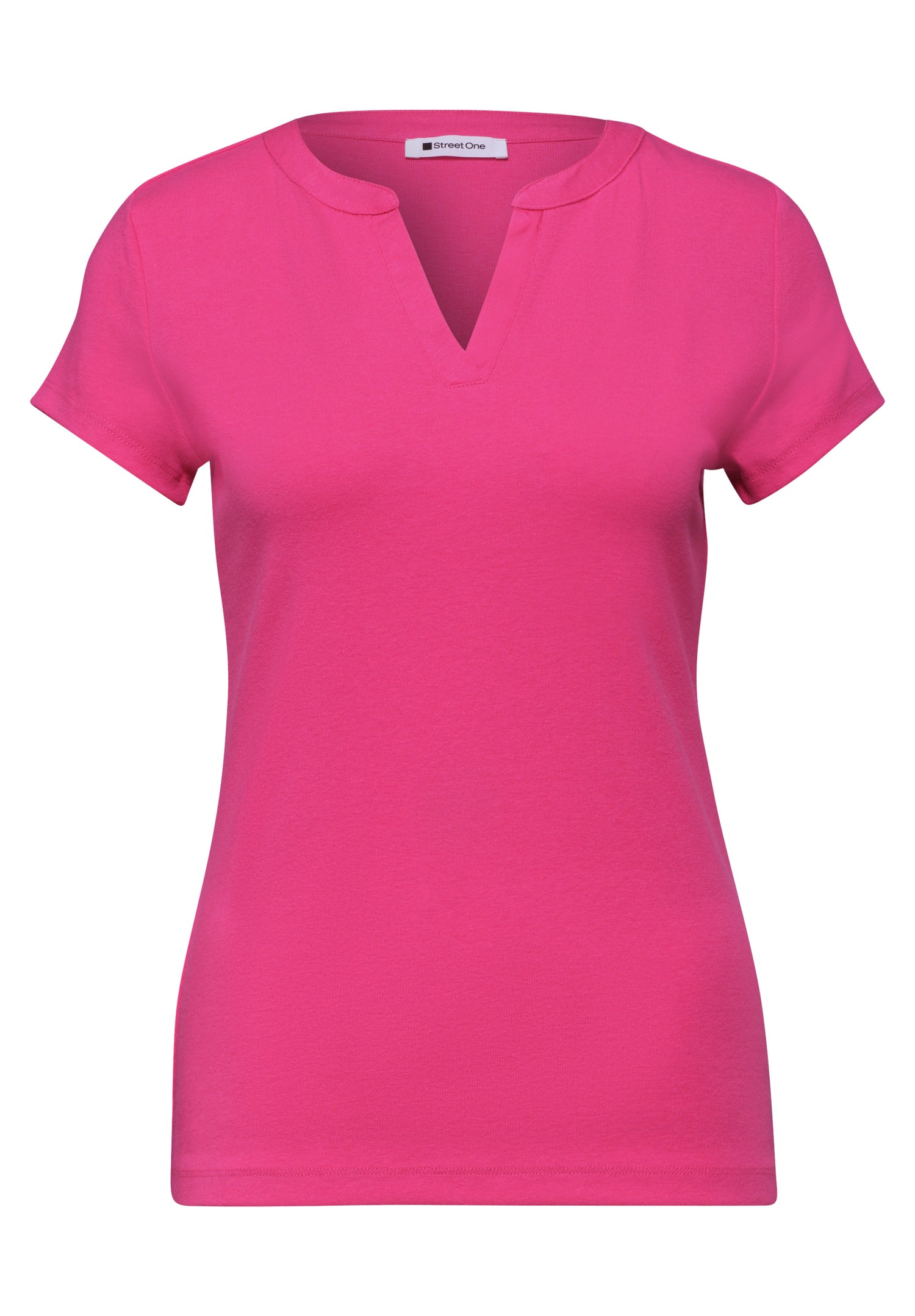 T-Shirt mit Split Neck und Satindetails