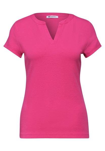 T-Shirt mit Split Neck und Satindetails