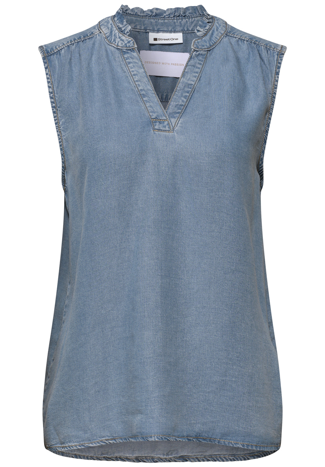 Blusentop mit Rüschen im Denim-Look