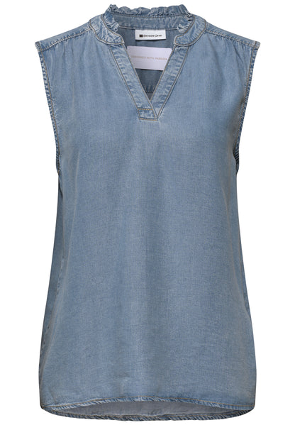 Blusentop mit Rüschen im Denim-Look