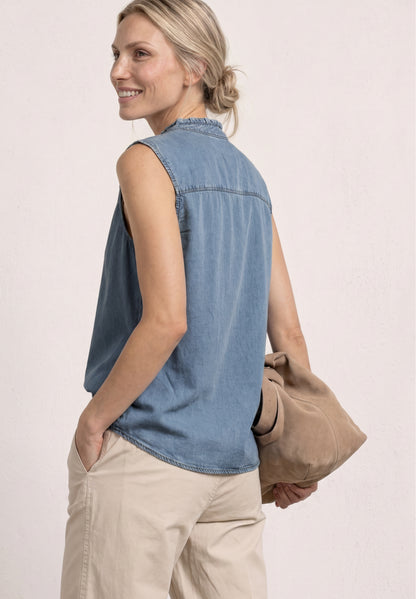 Blusentop mit Rüschen im Denim-Look