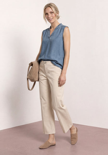Blusentop mit Rüschen im Denim-Look