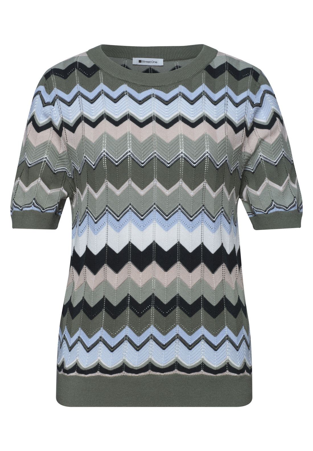 Kurzarm Pullover mit Zick-Zack-Muster