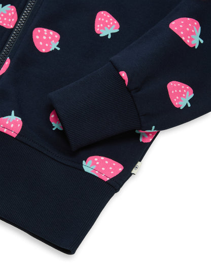 Cropped Hoodie Sweatjacke mit Erdbeer-Print
