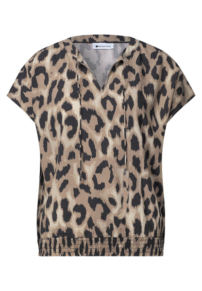 Blusenshirt mit Split Neck und Smokdetail