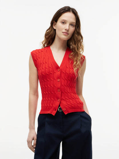 MID GG CABLE VEST CARDI