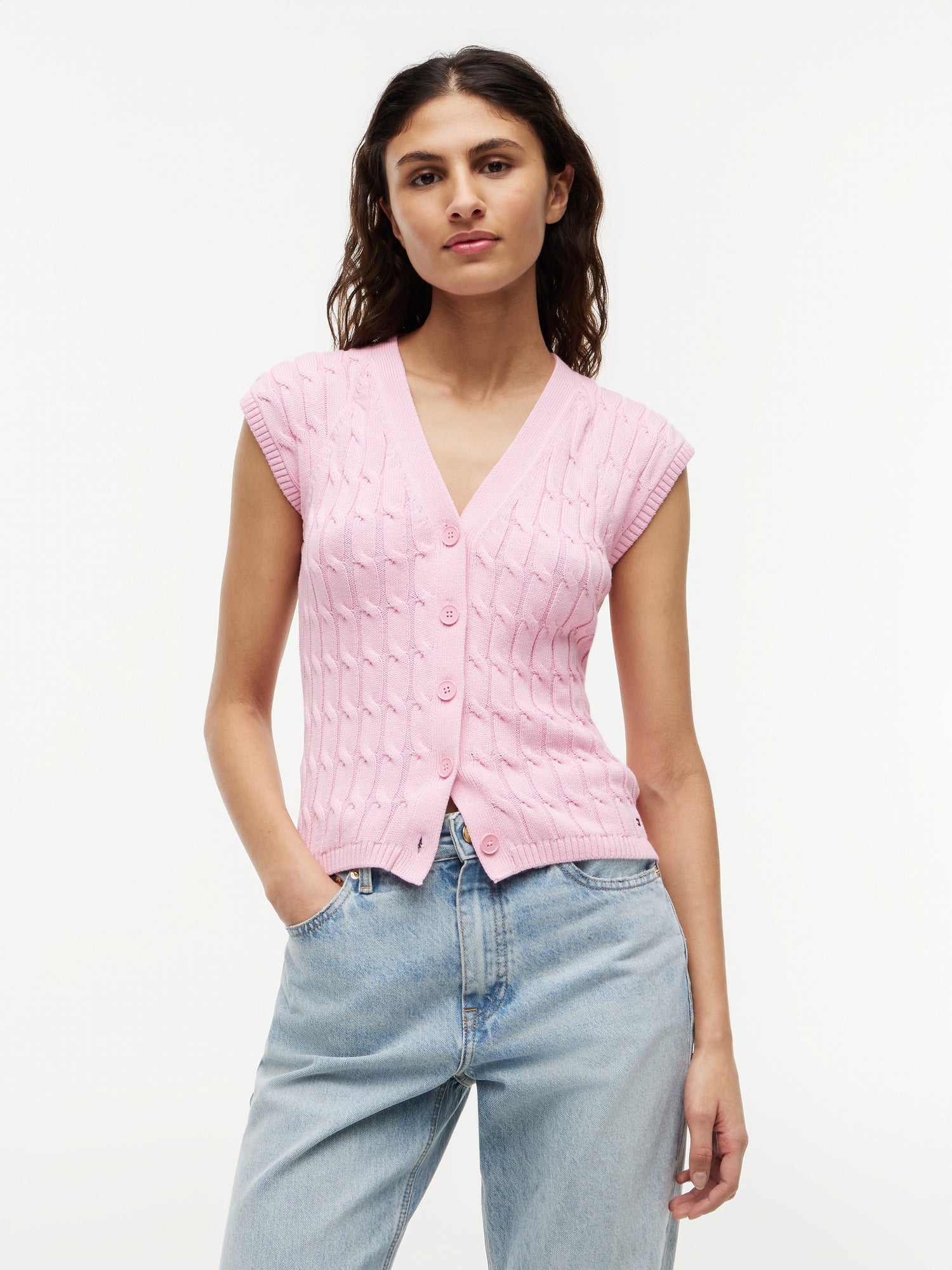 MID GG CABLE VEST CARDI