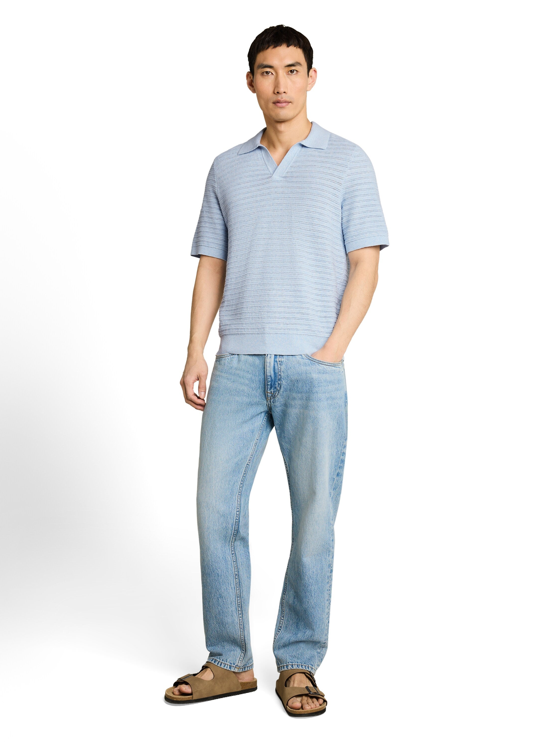 Strick-Poloshirt mit Leinenanteil