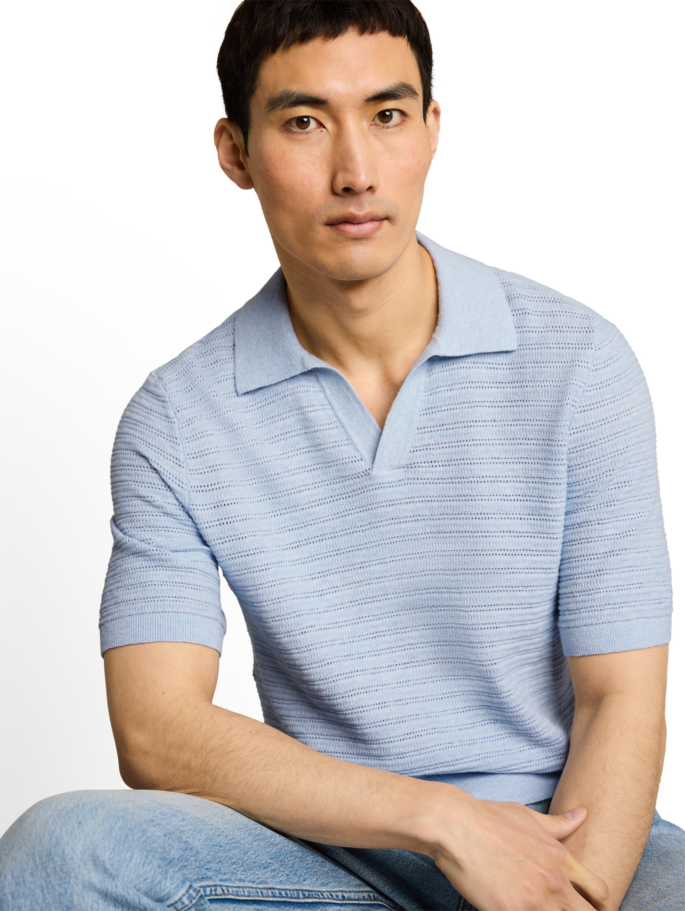 Strick-Poloshirt mit Leinenanteil