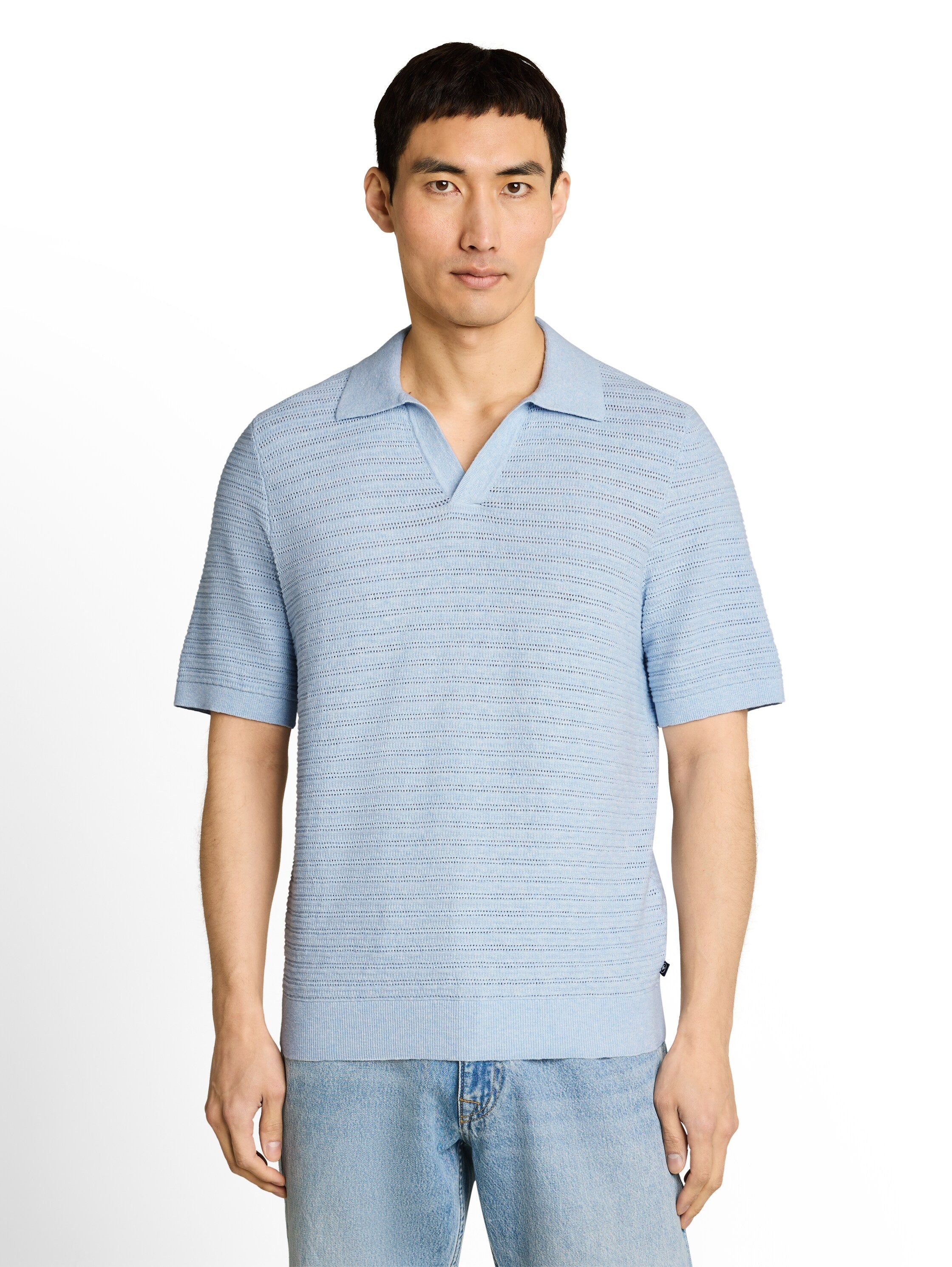 Strick-Poloshirt mit Leinenanteil