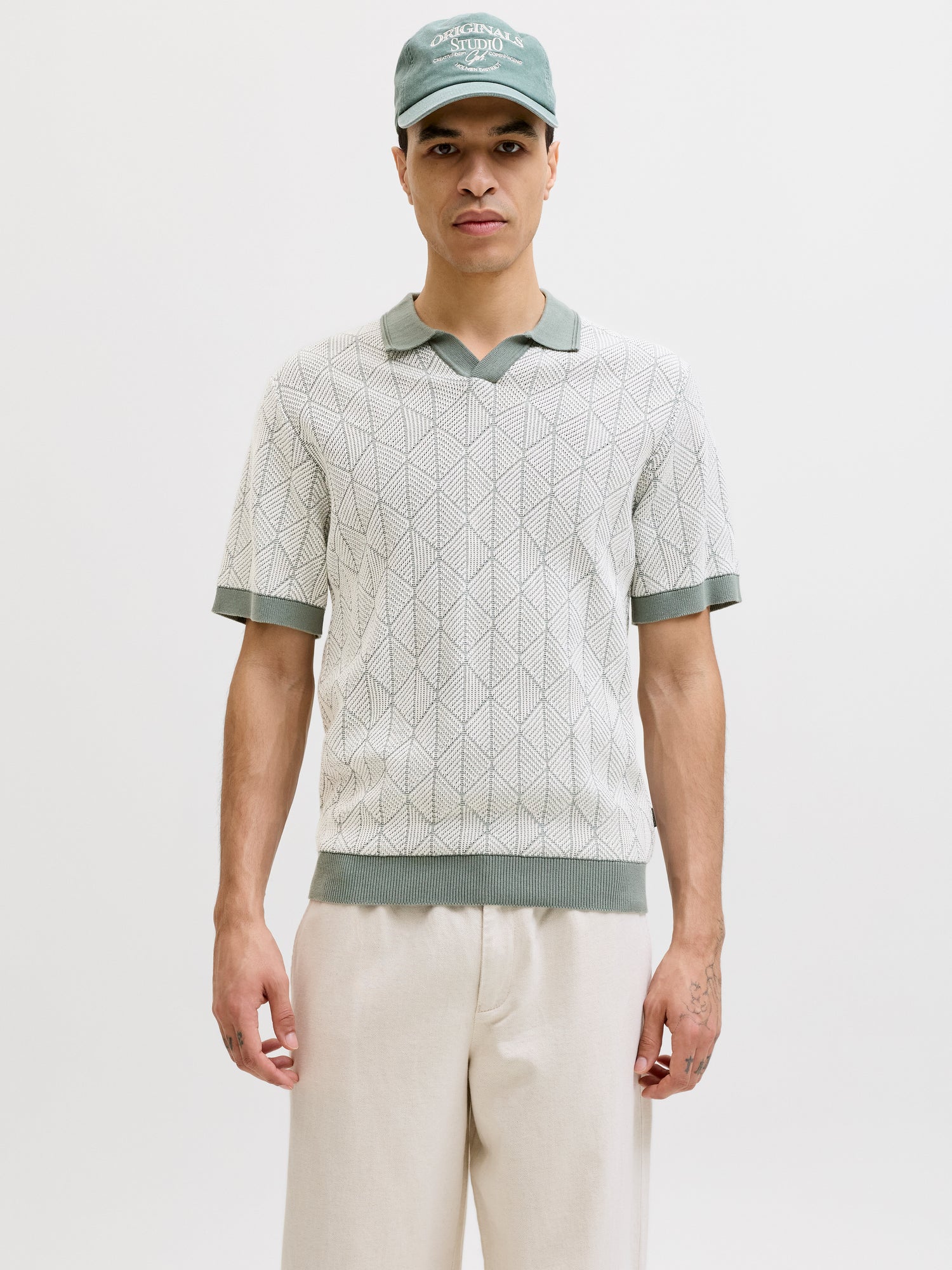 JPRBLUBLAKE STRUCTURE KNIT SPLIT NECK SS