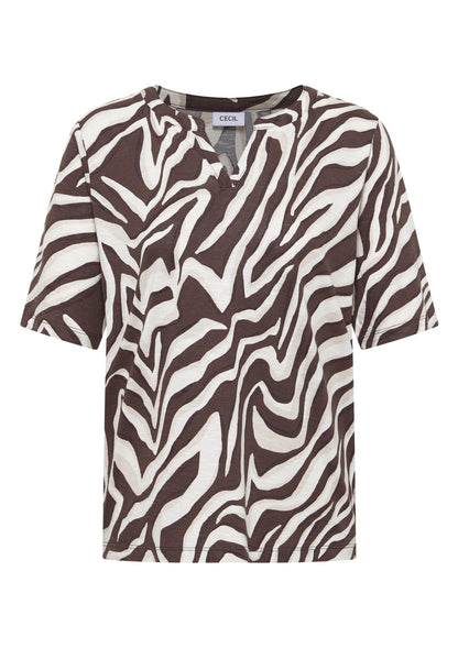 T-Shirt mit Split Neck mit Print