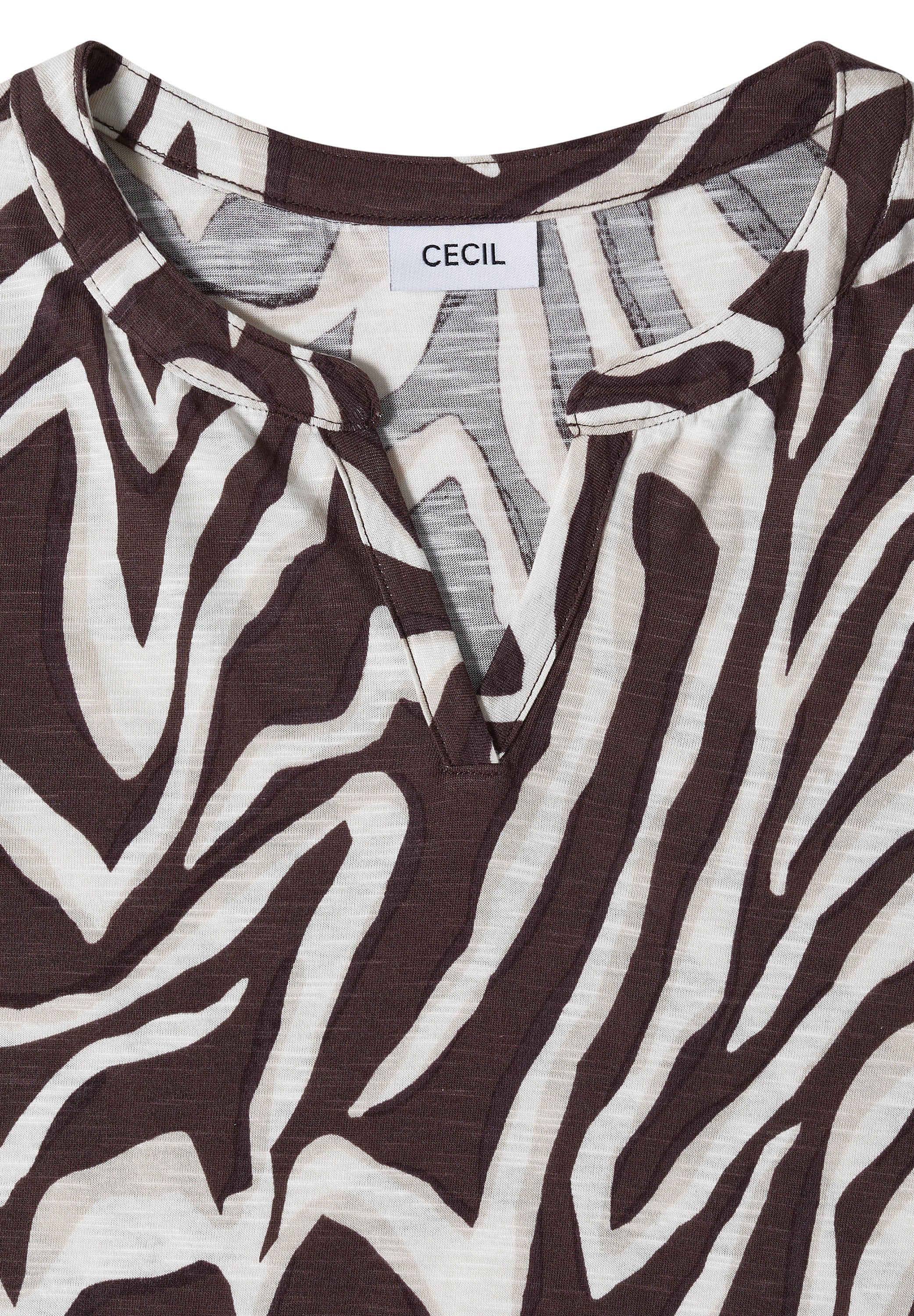 T-Shirt mit Split Neck mit Print